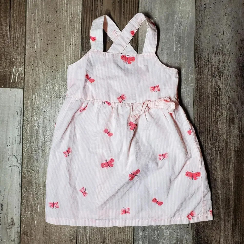 Just One You by Carter's Pink and White Striped Butterfly Dress Baby Girl 18m